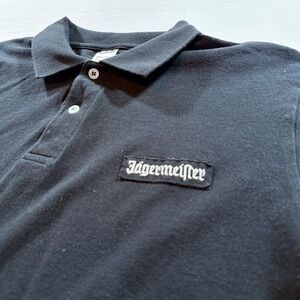 Jagermeister Mens Black Cotton Short Sleeve Polo Shirt Logo Patch Size Large